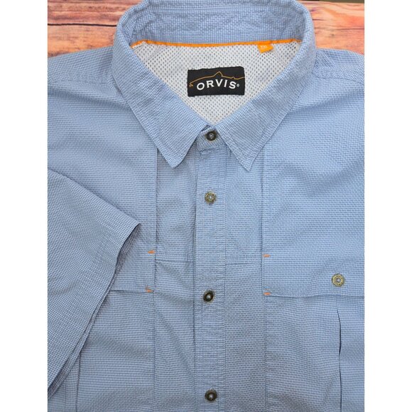 Orvis Mens Blue Gingham Short Sleeve Fishing Shirt XXL Button-Down Mesh Lining - Picture 4 of 9